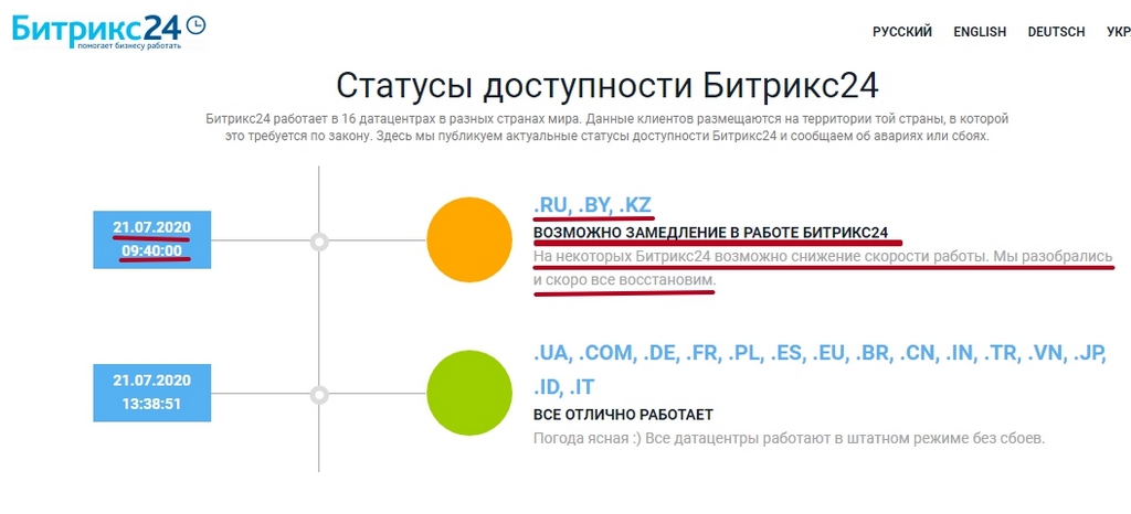 Облачный портал Битрикс24 не работает